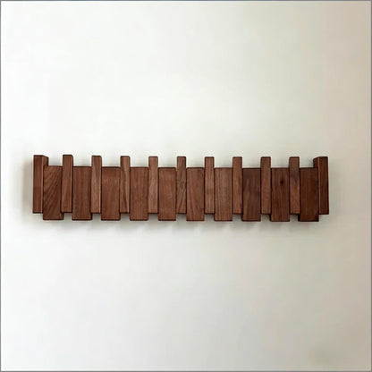 Solid Walnut Piano Key Wall Coat Rack with Magnetic Hooks
