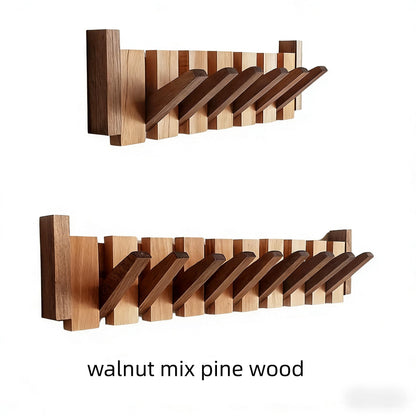 Solid Walnut Piano Key Wall Coat Rack with Magnetic Hooks