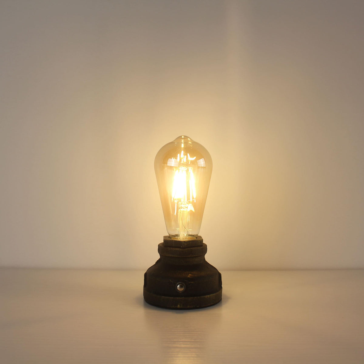 Cordless Cast Iron Table Lamp with Touch Dimming & Edison LED Bulb