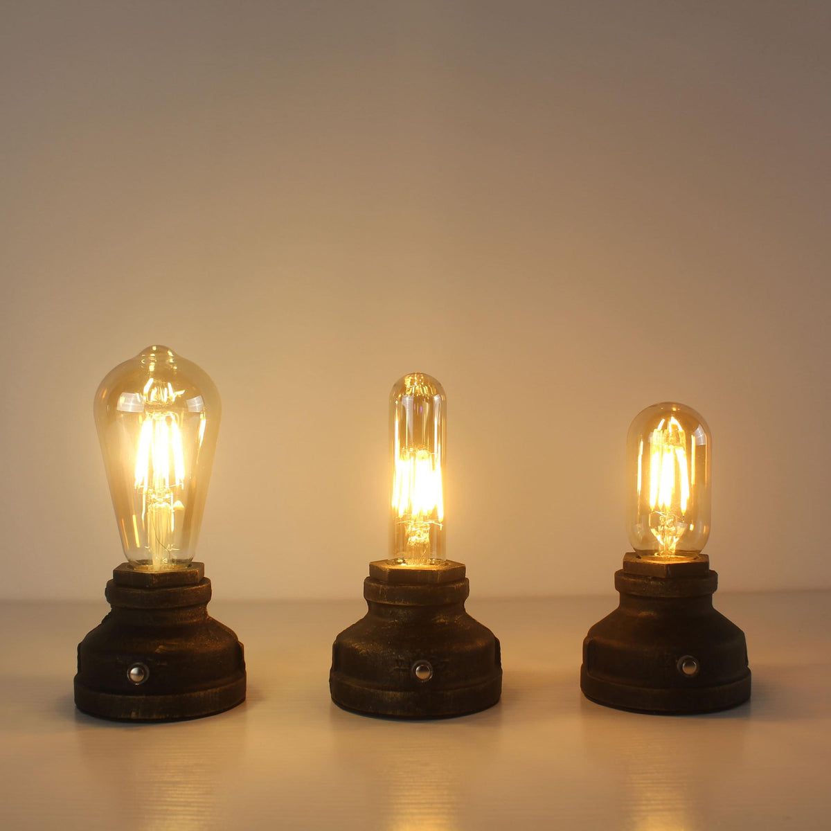 Cordless Cast Iron Table Lamp with Touch Dimming & Edison LED Bulb