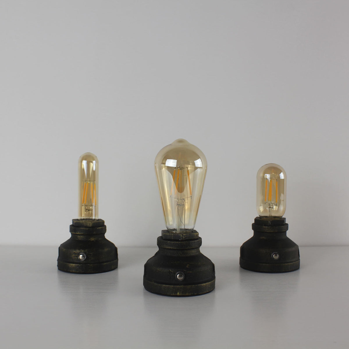 Cordless Cast Iron Table Lamp with Touch Dimming & Edison LED Bulb