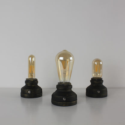 Cordless Cast Iron Table Lamp with Touch Dimming & Edison LED Bulb