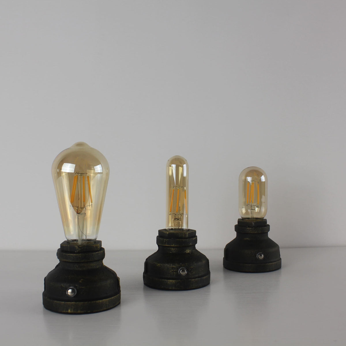 Cordless Cast Iron Table Lamp with Touch Dimming & Edison LED Bulb