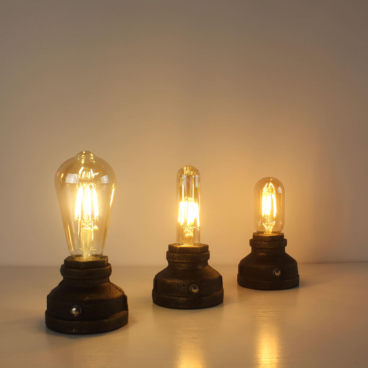 Cordless Cast Iron Table Lamp with Touch Dimming & Edison LED Bulb
