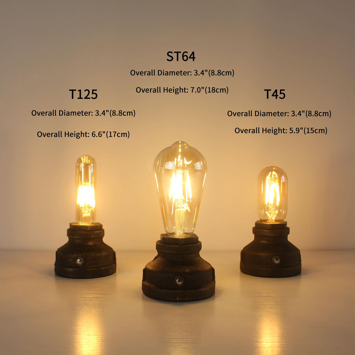 Cordless Cast Iron Table Lamp with Touch Dimming & Edison LED Bulb