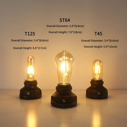 Cordless Cast Iron Table Lamp with Touch Dimming & Edison LED Bulb