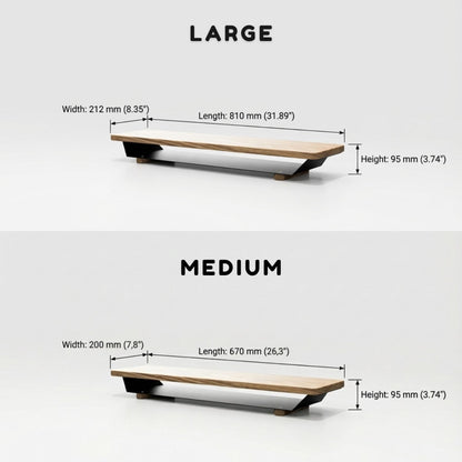 Solid Oak Monitor Stand Riser with Storage Shelf - Large Modern Desk Organizer - Black or White Base