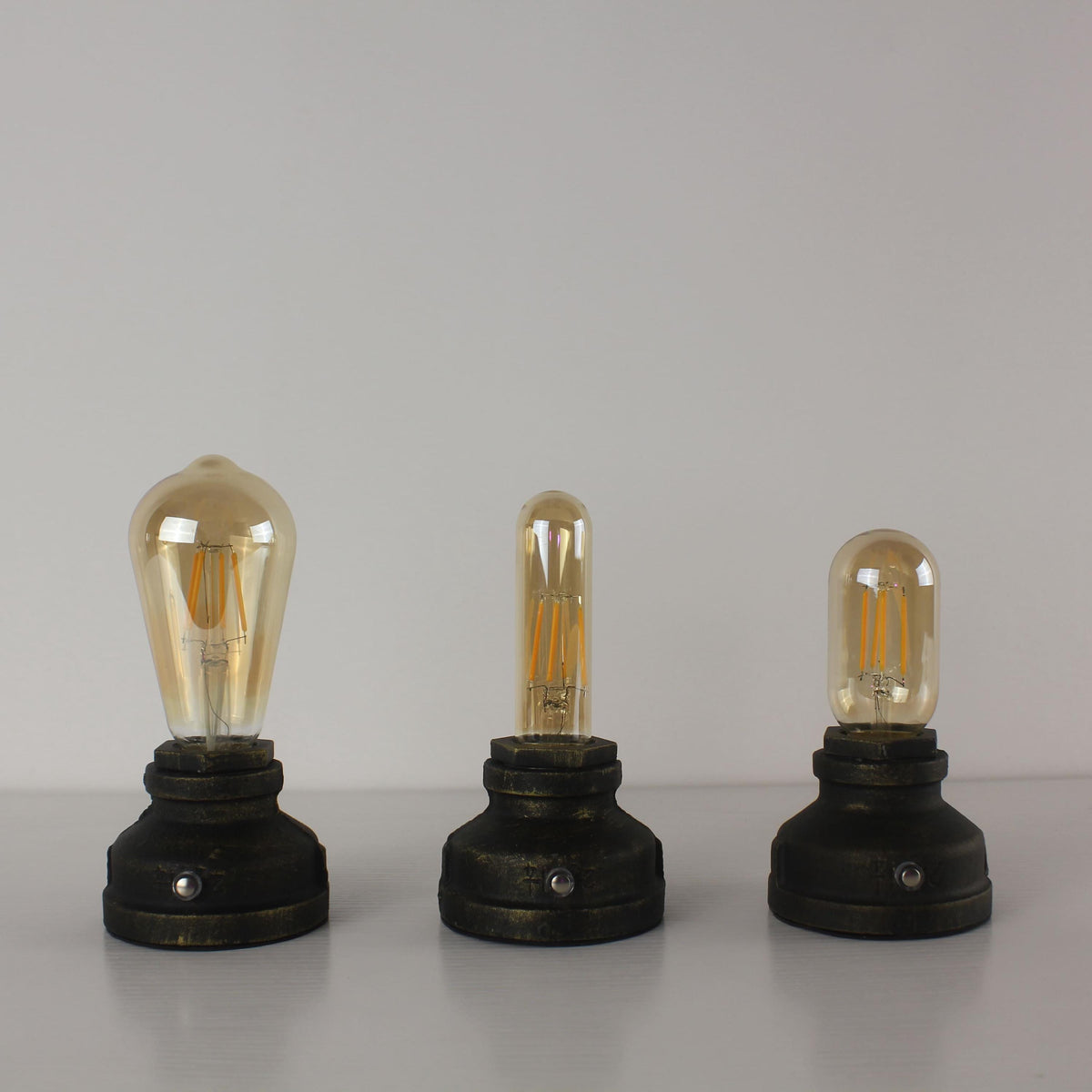 Cordless Cast Iron Table Lamp with Touch Dimming & Edison LED Bulb