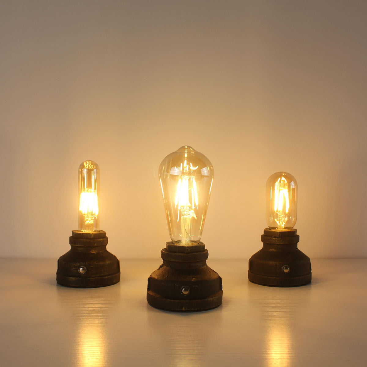 Cordless Industrial Pipe Lamp, Rechargeable Cast Iron Desk Light, Touch Dimmable Bronze Table Lamp, Edison Bulb Lamp, Unique Gift for Him