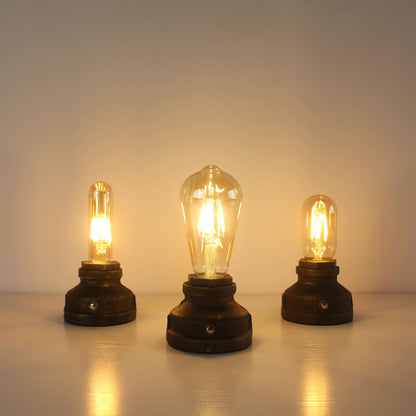 Cordless Industrial Pipe Lamp, Rechargeable Cast Iron Desk Light, Touch Dimmable Bronze Table Lamp, Edison Bulb Lamp, Unique Gift for Him
