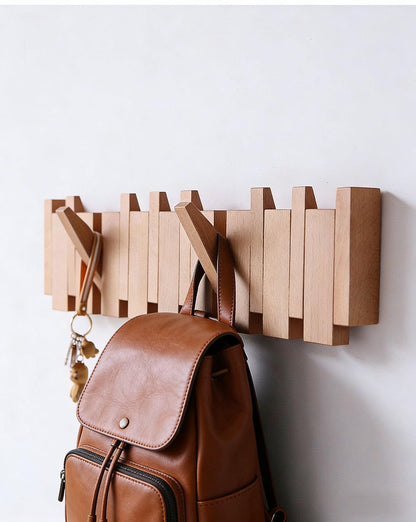 Solid Walnut Piano Key Wall Coat Rack with Magnetic Hooks