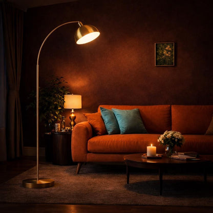 Dimmable Antique Brass Arc Floor Lamp – Banker’s Style Standing Lamp, Vintage Modern customizable Light