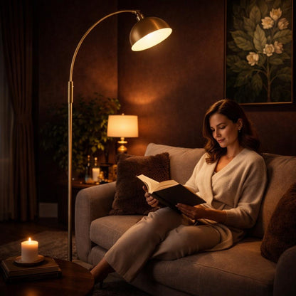 Dimmable Antique Brass Arc Floor Lamp – Banker’s Style Standing Lamp, Vintage Modern customizable Light