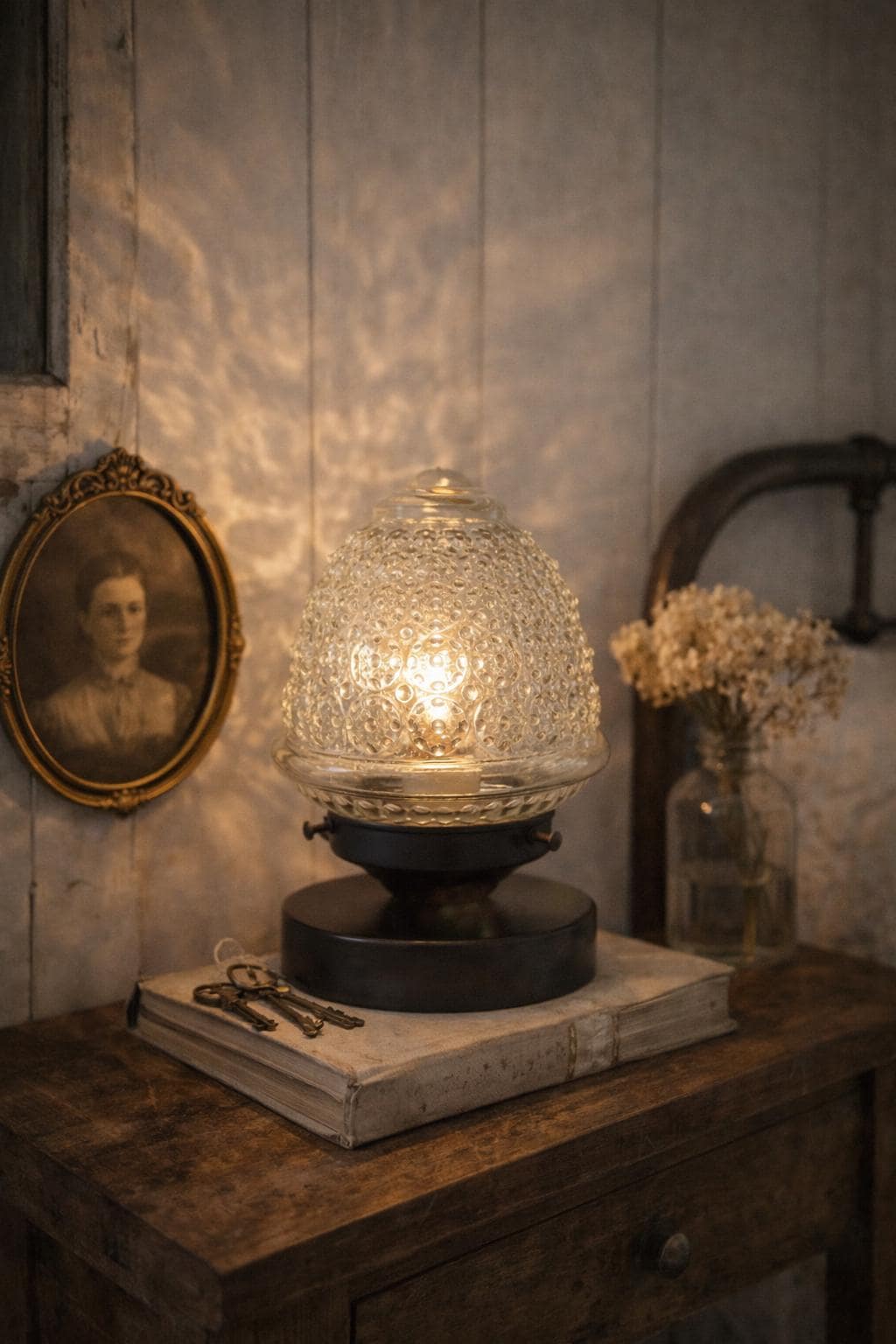 Antique Glass Table Lamp Vintage Bedroom Stand Light Fixture - Plug In Black Living Room Lighting Home Antique Farmhouse Night Desk Office