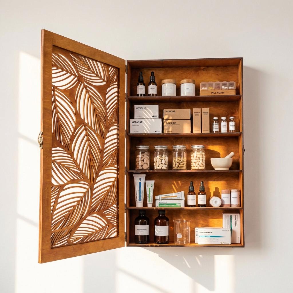 Wooden Bathroom Wall Cabinet, Wall Mounted Medicine Cabinet, Rustic Bathroom Storage Cabinet,Wall Cabinet With Door,Carved Wood Wall Cabinet