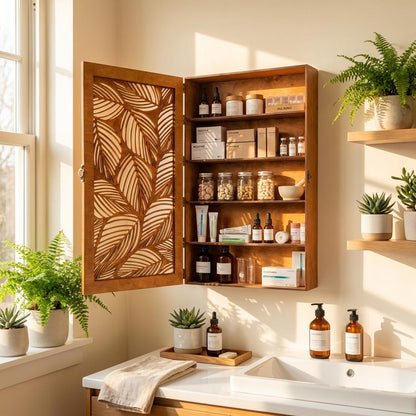 Wooden Bathroom Wall Cabinet, Wall Mounted Medicine Cabinet, Rustic Bathroom Storage Cabinet,Wall Cabinet With Door,Carved Wood Wall Cabinet