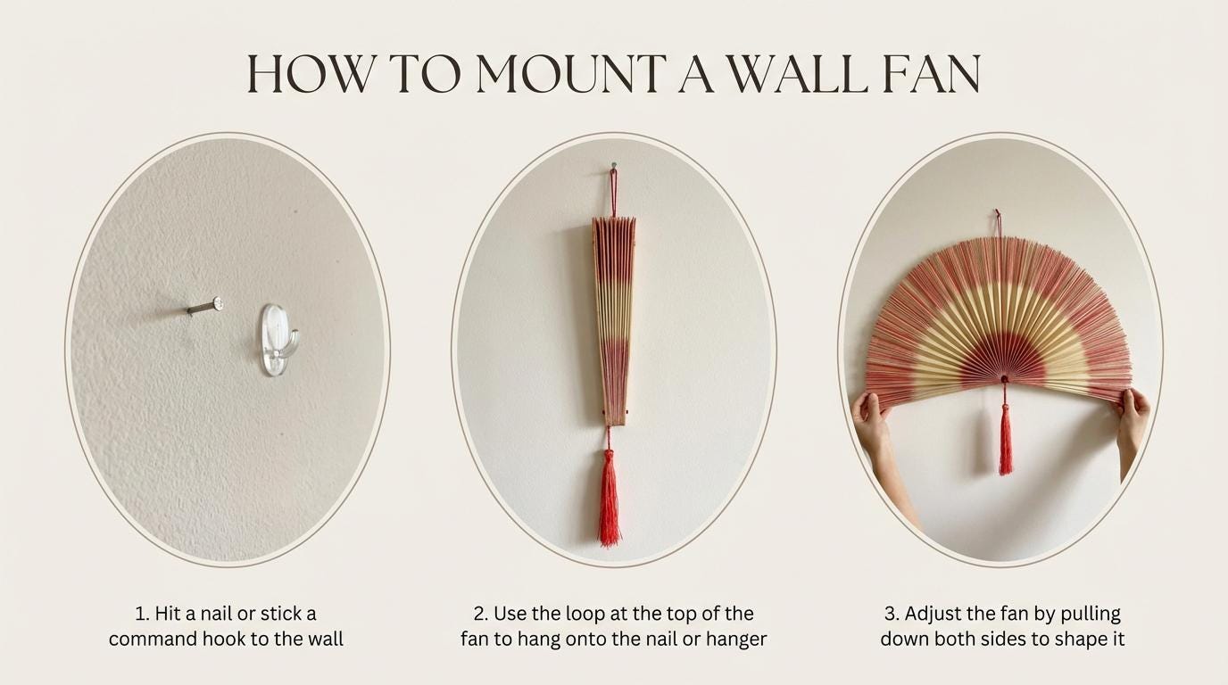 Handwoven Bamboo Wall Fan with Pink Tassel Decor