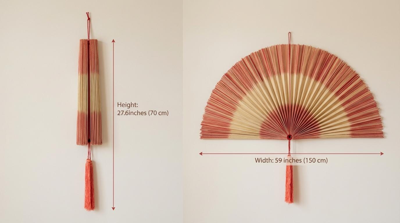 Handwoven Bamboo Wall Fan with Pink Tassel Decor