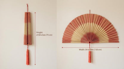 Handwoven Bamboo Wall Fan with Pink Tassel Decor