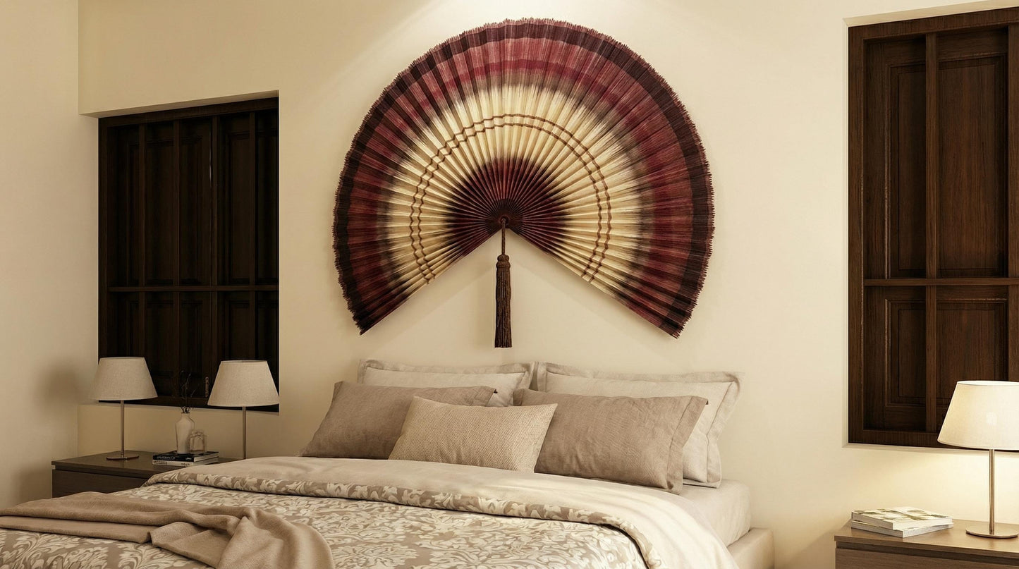 Handwoven Rattan Wall Fan | Large Boho Tropical Decor