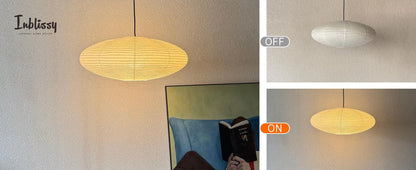 Japanese Washi Paper UFO Pendant Light, Minimalist Japandi Hanging Lamp