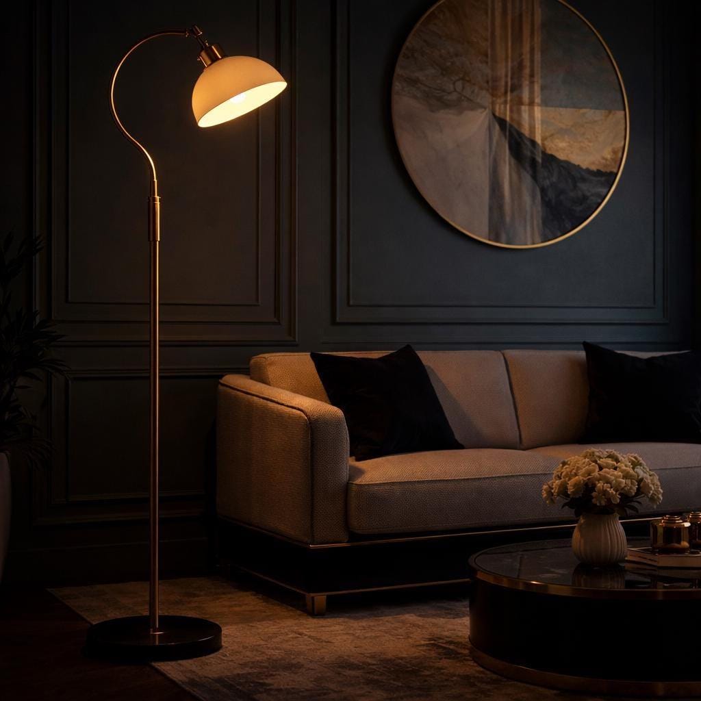 Dimmable Antique Brass Arc Floor Lamp – Banker’s Style Standing Lamp, Vintage Modern customizable Light