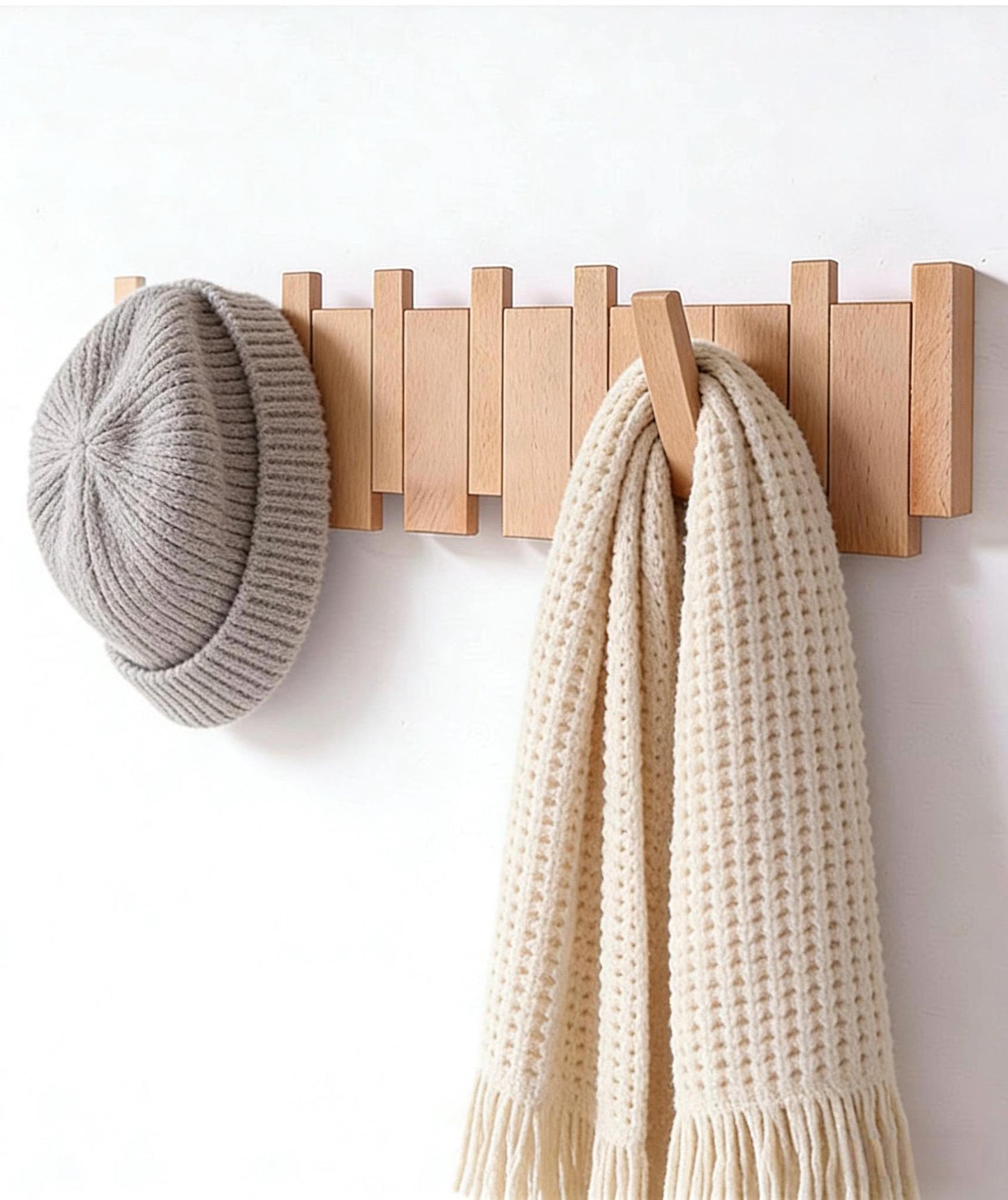 Solid Walnut Piano Key Wall Coat Rack with Magnetic Hooks