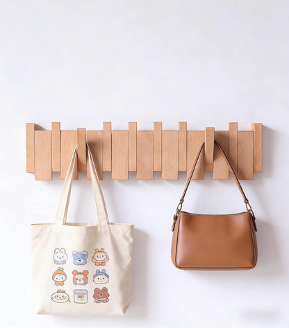Solid Walnut Piano Key Wall Coat Rack with Magnetic Hooks