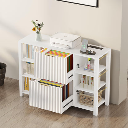 Fluted Home Office File Cabinet with Charging Station & Locks