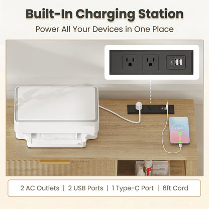 Fluted Home Office File Cabinet with Charging Station & Locks