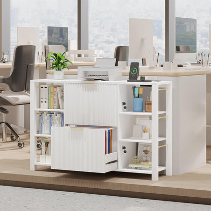 Fluted Home Office File Cabinet with Charging Station & Locks