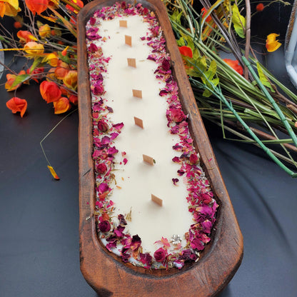 Floral Dough Bowl Large  ~ Coconut Soy Beeswax Natural Candle ~ Safe Scents Wood Wick Unique Centerpiece Gift