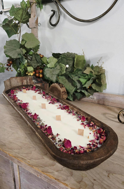 Floral Dough Bowl Large  ~ Coconut Soy Beeswax Natural Candle ~ Safe Scents Wood Wick Unique Centerpiece Gift