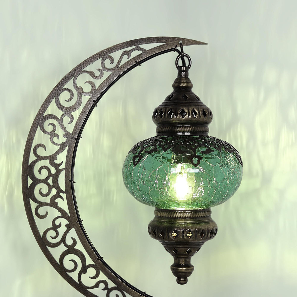 Turkish Crescent Table Lamp - Cracked Glass Design