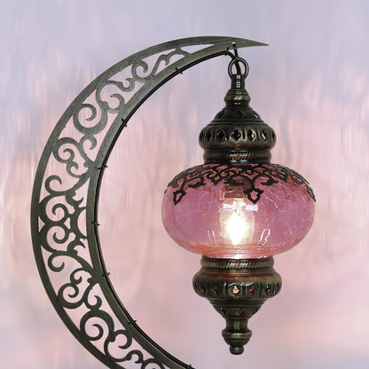 Turkish Crescent Table Lamp - Cracked Glass Design
