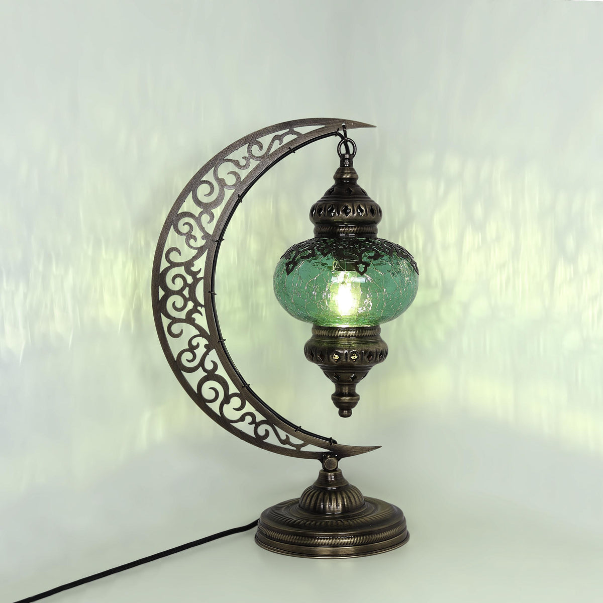 Turkish Crescent Table Lamp - Cracked Glass Design