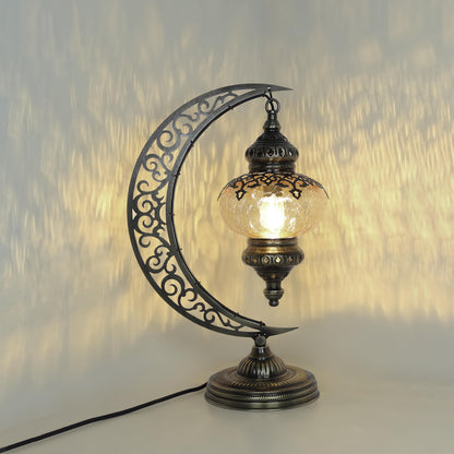 Turkish Crescent Table Lamp - Cracked Glass Design