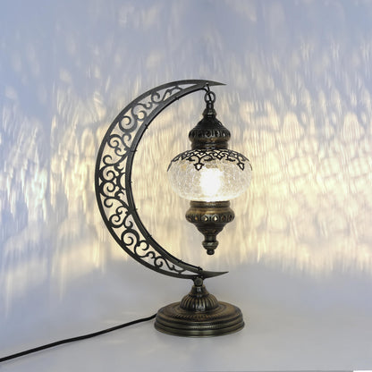 Turkish Crescent Table Lamp - Cracked Glass Design