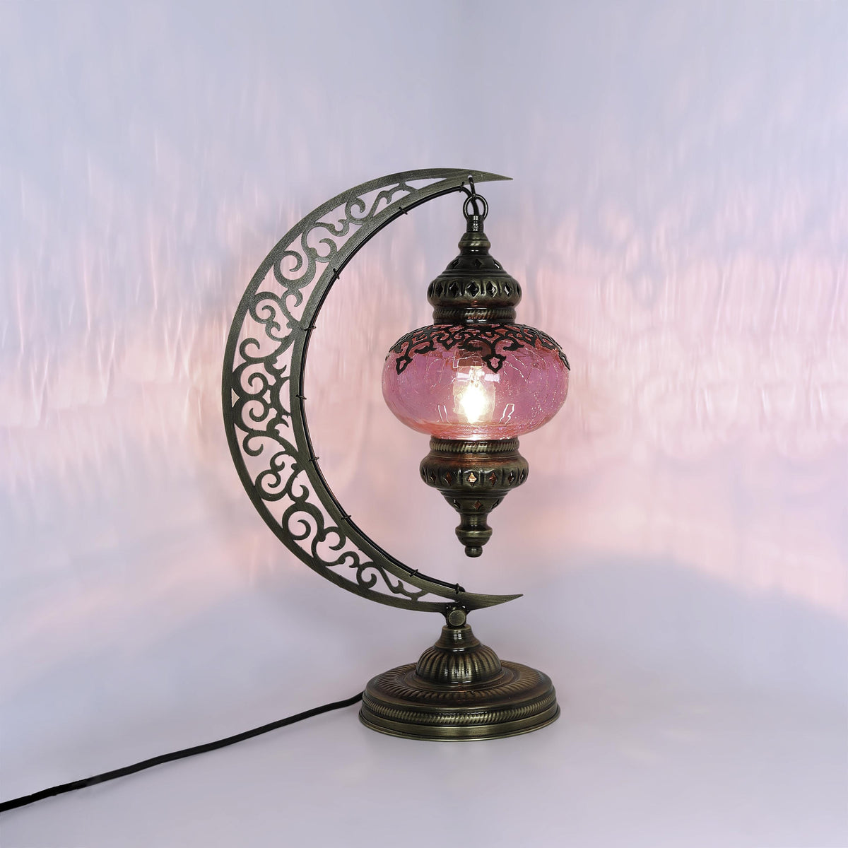 Turkish Crescent Table Lamp - Cracked Glass Design