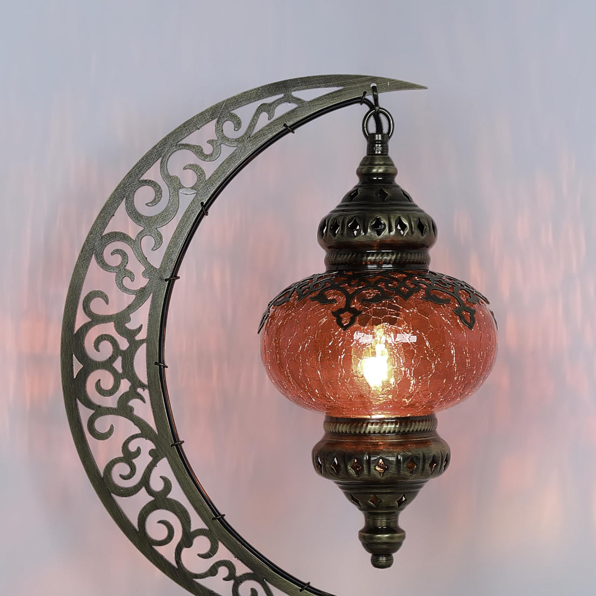 Turkish Crescent Table Lamp - Cracked Glass Design