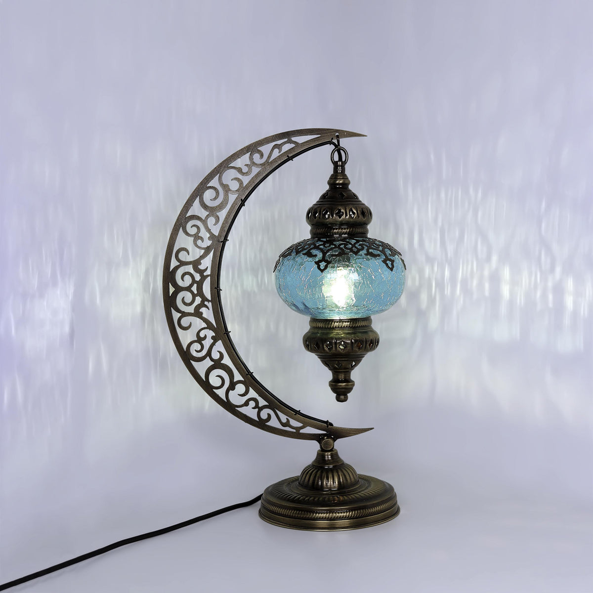 Turkish Crescent Table Lamp - Cracked Glass Design