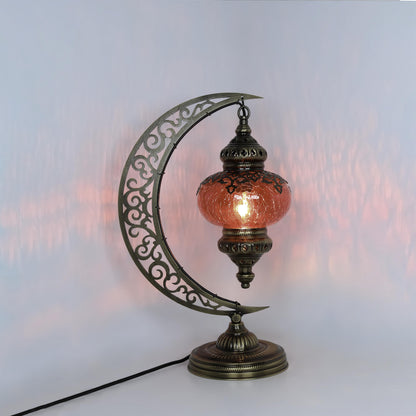 Turkish Crescent Table Lamp - Cracked Glass Design