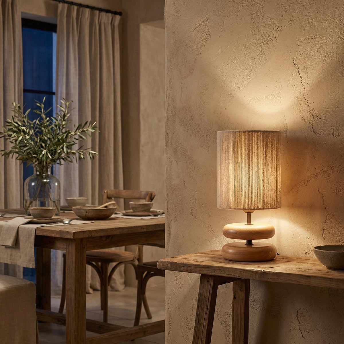 Wabi Sabi Walnut Table Lamp – Solid Wood Japanese Bedside Light, Minimalist Decor