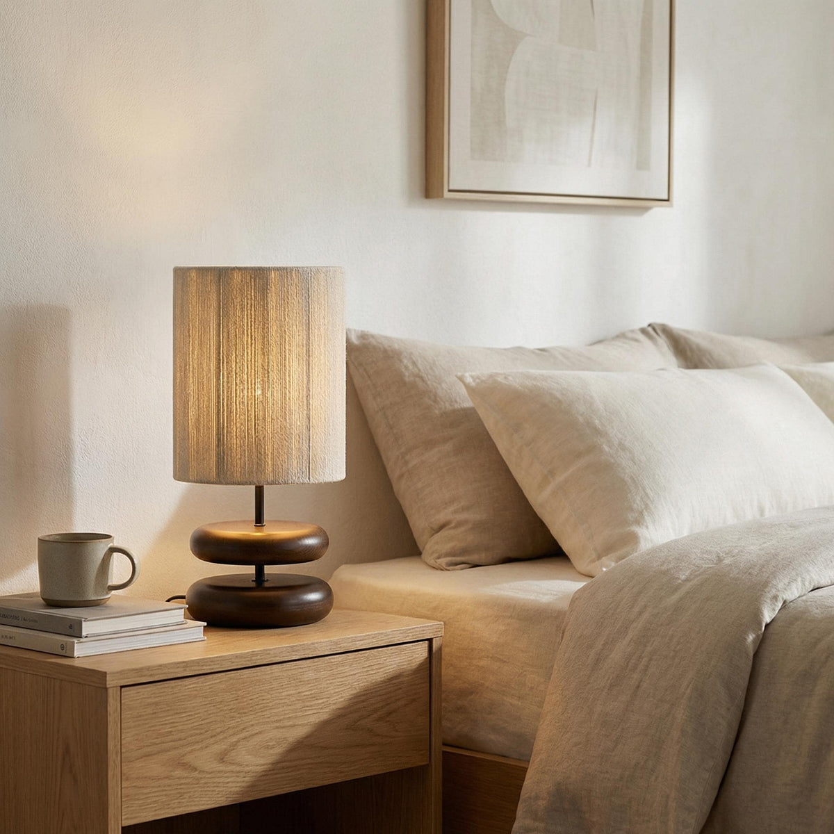 Wabi Sabi Walnut Table Lamp – Solid Wood Japanese Bedside Light, Minimalist Decor