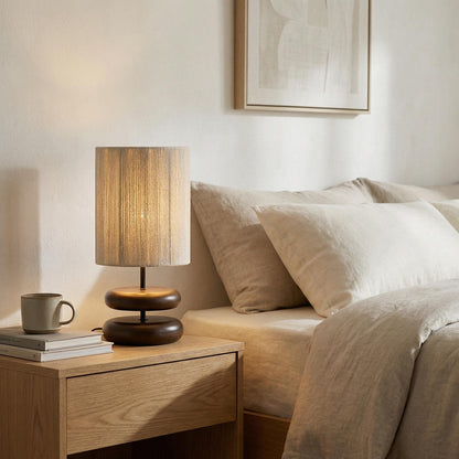 Wabi Sabi Walnut Table Lamp – Solid Wood Japanese Bedside Light, Minimalist Decor