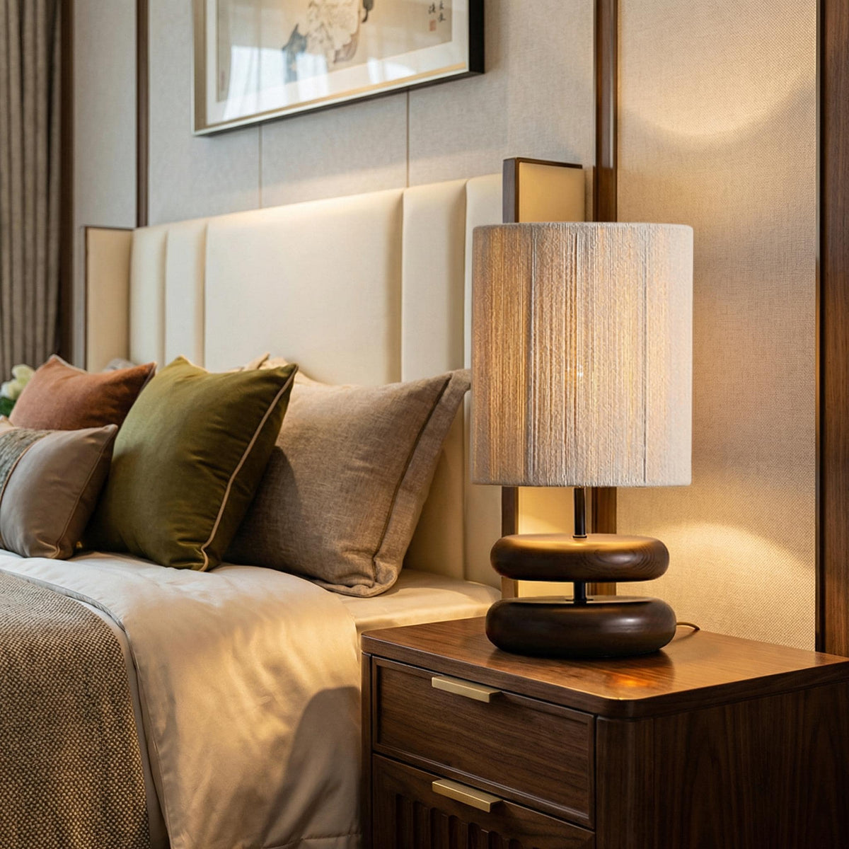Wabi Sabi Walnut Table Lamp – Solid Wood Japanese Bedside Light, Minimalist Decor