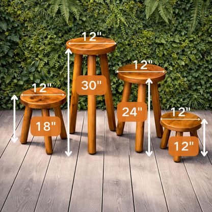 Handmade Teak Plant Stand – Round Wooden Stool for Indoor Plants
