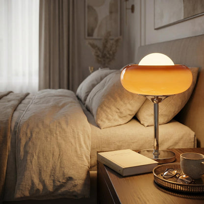 Vintage Orange Glass Desk Lamp with Chrome Base – Mid-Century Modern Lighting
