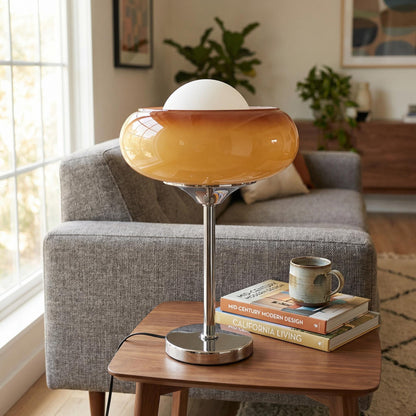 Vintage Orange Glass Desk Lamp with Chrome Base – Mid-Century Modern Lighting