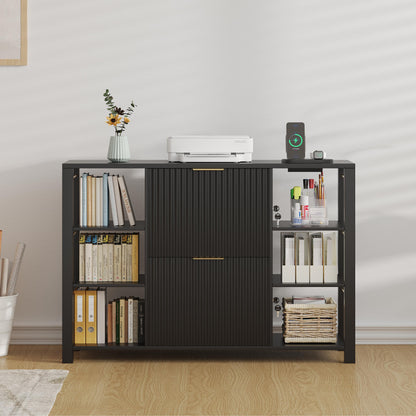 Fluted Home Office File Cabinet with Charging Station & Locks